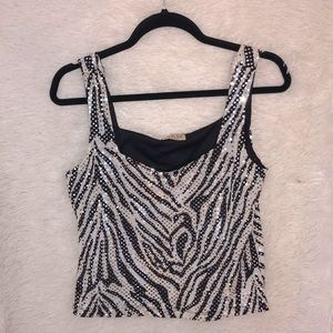 Y2K Vintage Sequin Zebra Print Crop Top